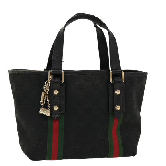 GUCCI Web Sherry Line GG Canvas Hand Bag Black Green Red 213048 Auth rd4507 - Picture 1 of 16